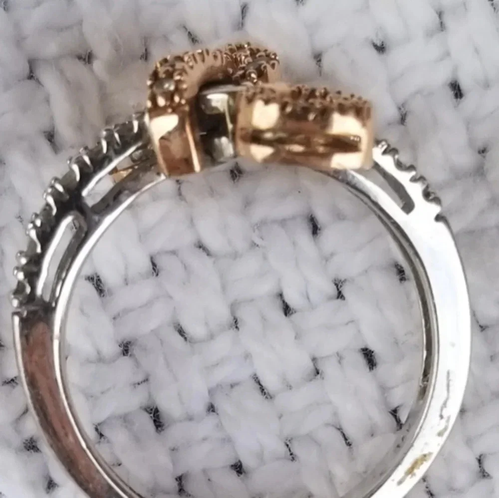 Vintage sterling and crystal‎ hearts  ring 7